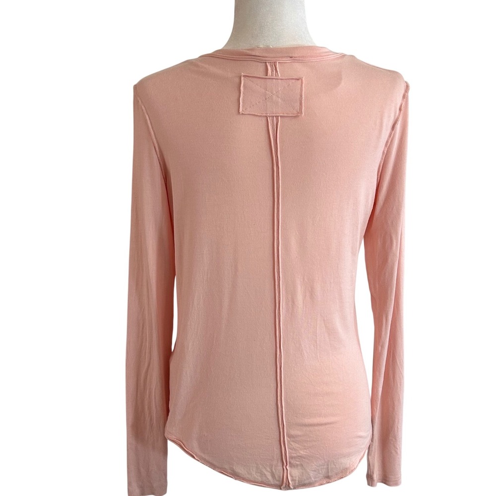 We The Free Free People Womens XS Peach Pink Deep V Neck Long Sleeve Seam Top - Picture 3 of 9